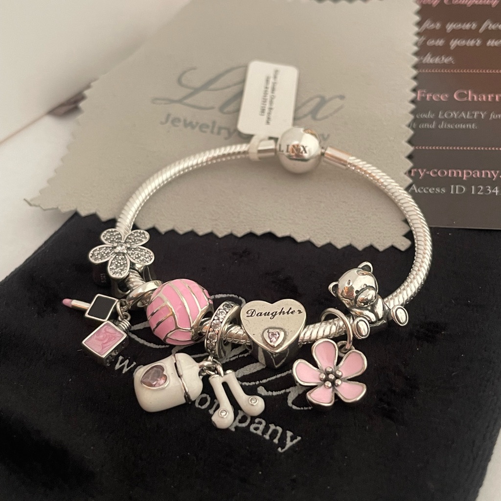 Linx Silver Snake Chain Bracelet And Daughter Themed Charms 925 Sterling Silver